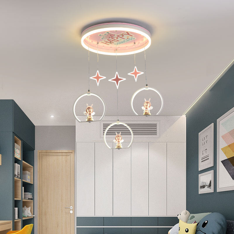 Princess Hanging Pendant Light Cartoon LED Acrylic Suspension Lamp for Girls Bedroom