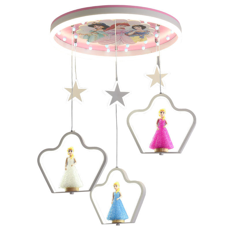 Princess Hanging Pendant Light Cartoon LED Acrylic Suspension Lamp for Girls Bedroom