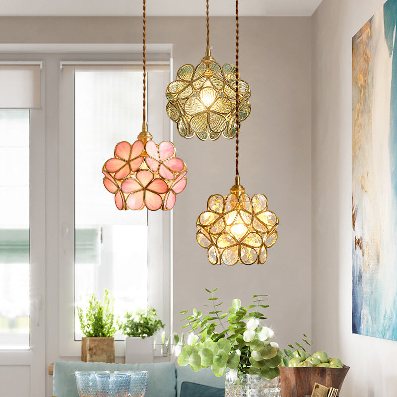 1 Light Flower Hanging Ceiling Light Nordic Style Metallic Down Lighting Pendant  for Restaurant