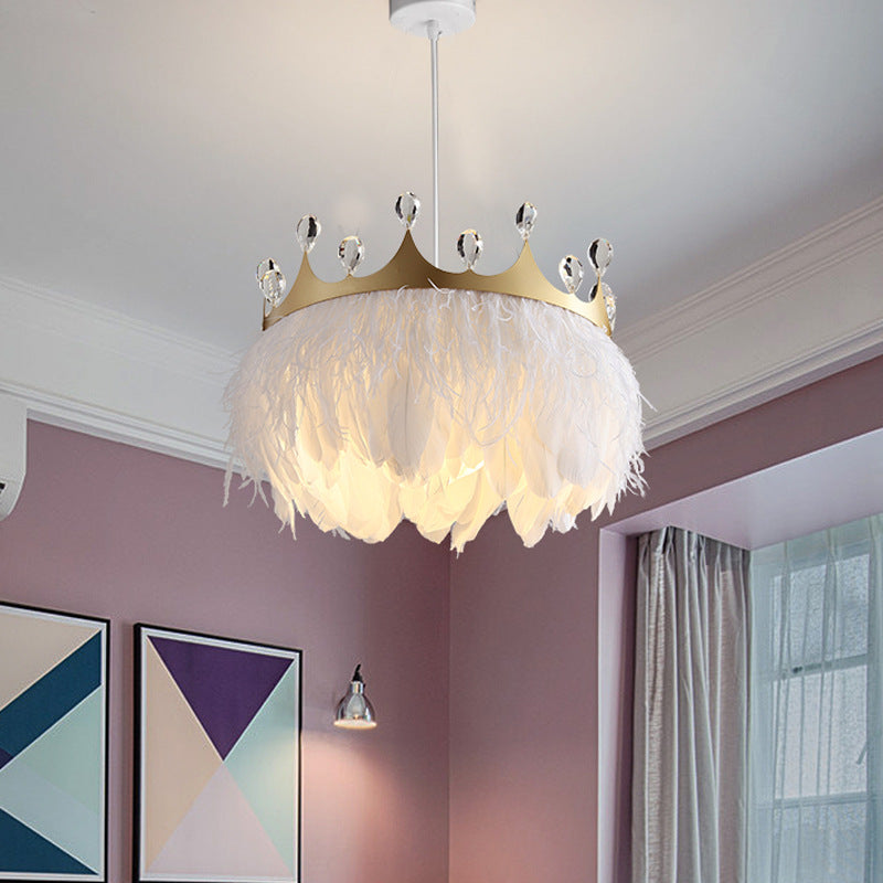 1 Light Crown Suspended Lighting Fixture simplicity Nordic Style Metallic Ceiling Lamp for Children Bedroom