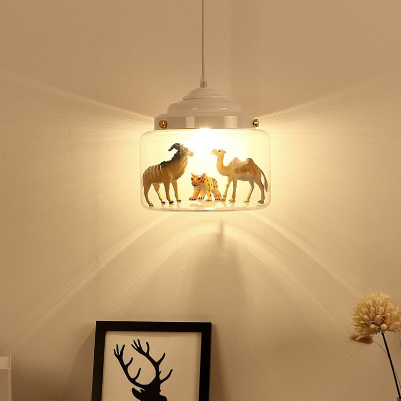 1 Light Little Zoo Pendant Ceiling Lights Cartoon Glass Hanging Ceiling Light for Bedroom