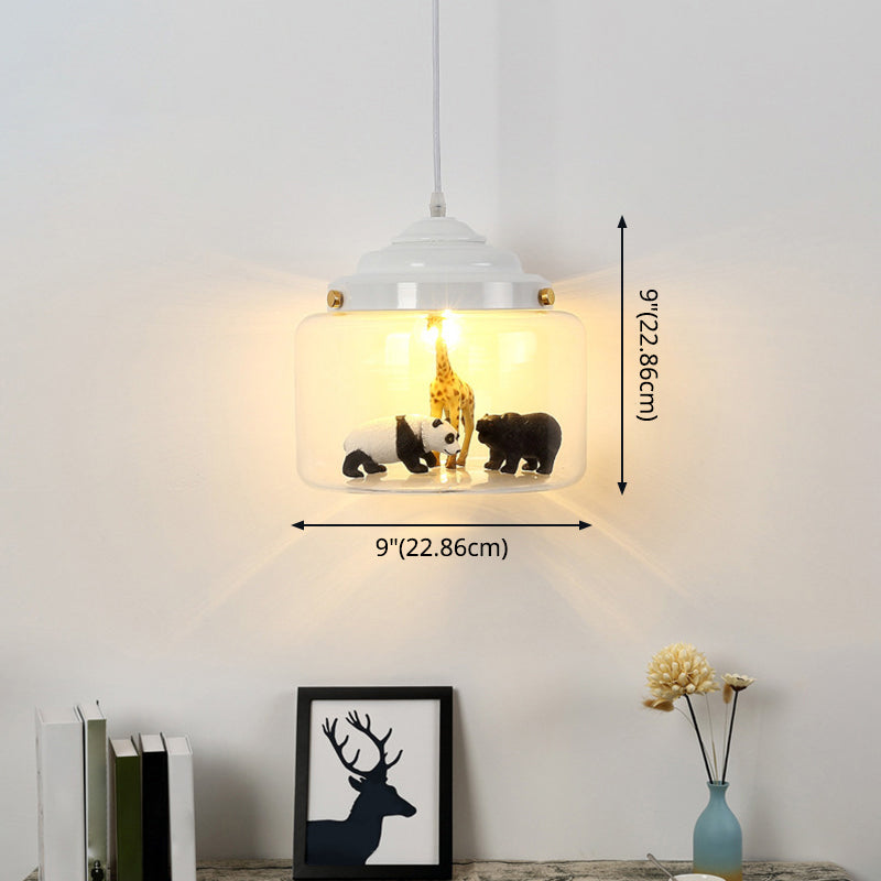 1 Light Little Zoo Pendant Ceiling Lights Cartoon Glass Hanging Ceiling Light for Bedroom