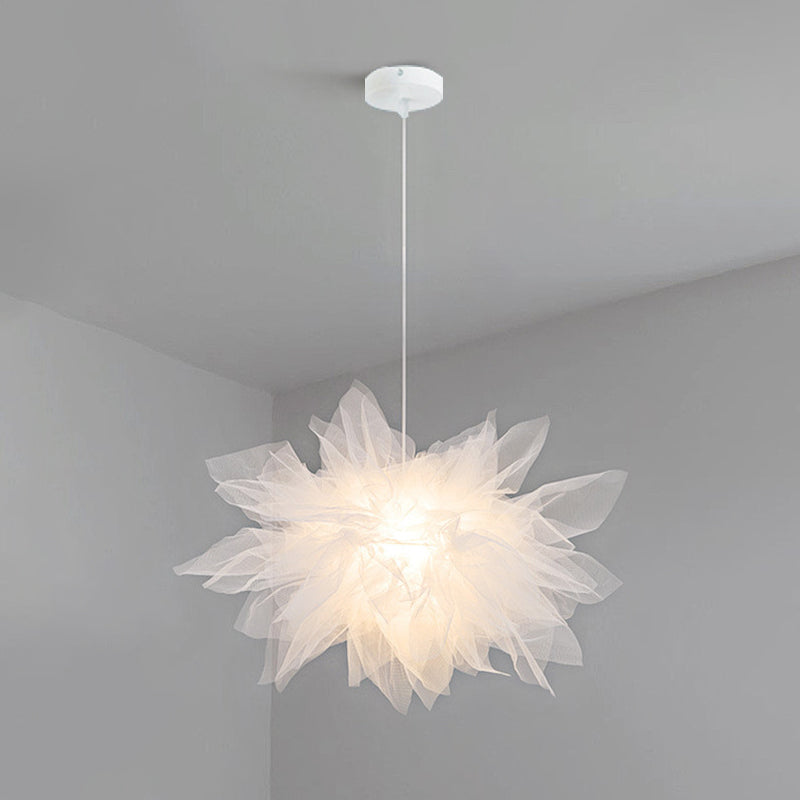 1 Light Flower Pendant Lighting Fixtures Nordic Style Fabric Hanging Ceiling Light for Bedroom