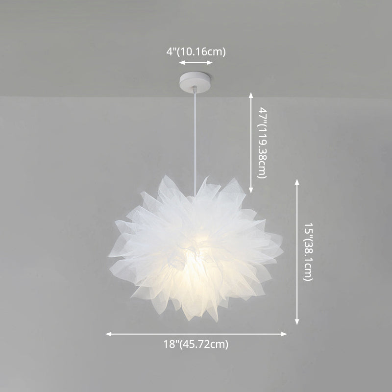 1 Light Flower Pendant Lighting Fixtures Nordic Style Fabric Hanging Ceiling Light for Bedroom