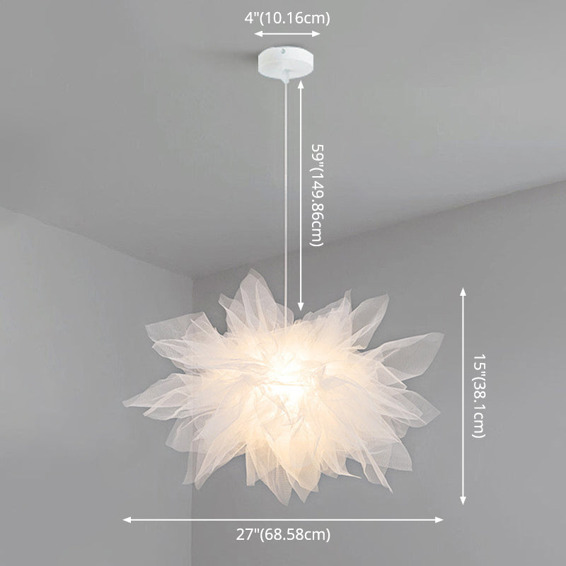 1 Light Flower Pendant Lighting Fixtures Nordic Style Fabric Hanging Ceiling Light for Bedroom