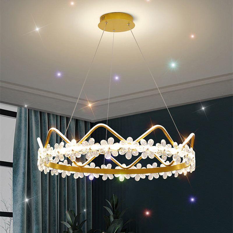 1 Light Crown Hanging Pendant Light Nordic Style Crystal Suspended Lighting Fixture for Living Room