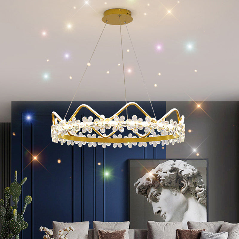 1 Light Crown Hanging Pendant Light Nordic Style Crystal Suspended Lighting Fixture for Living Room