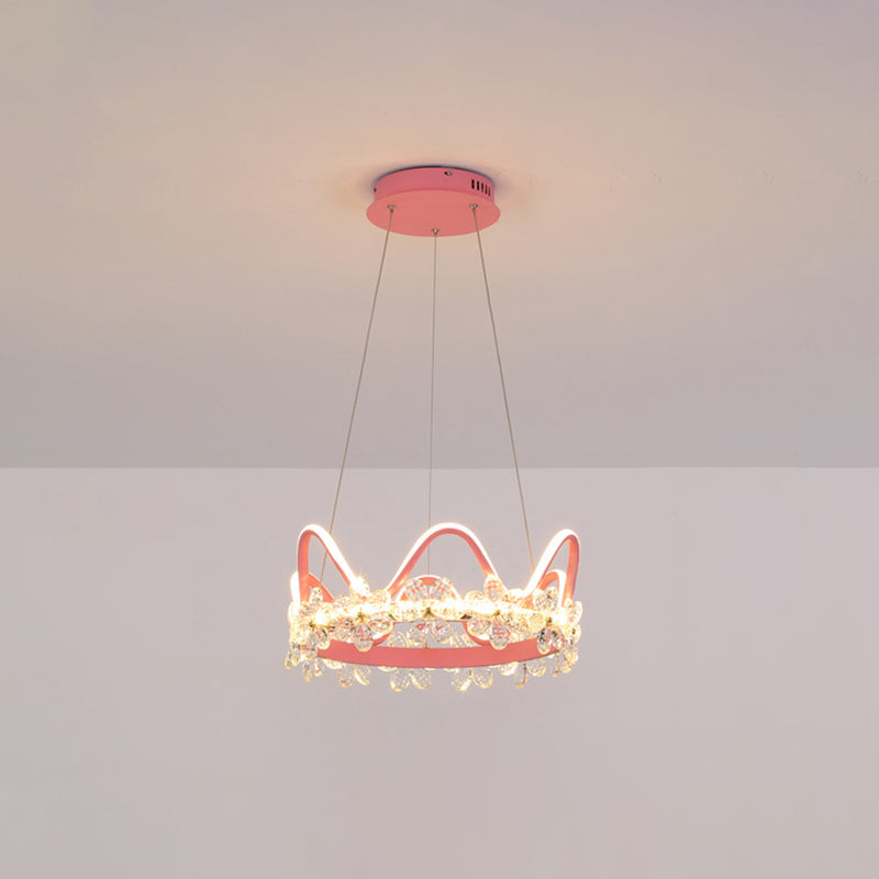 1 Light Crown Hanging Pendant Light Nordic Style Crystal Suspended Lighting Fixture for Living Room