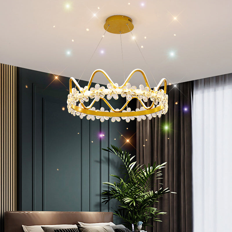 1 Light Crown Hanging Pendant Light Nordic Style Crystal Suspended Lighting Fixture for Living Room