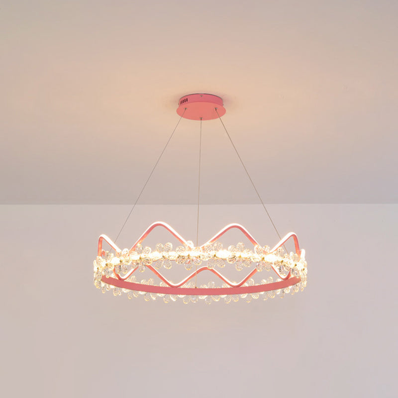 1 Light Crown Hanging Pendant Light Nordic Style Crystal Suspended Lighting Fixture for Living Room