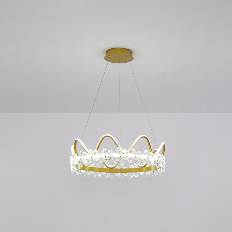 1 Light Crown Hanging Pendant Light Nordic Style Crystal Suspended Lighting Fixture for Living Room