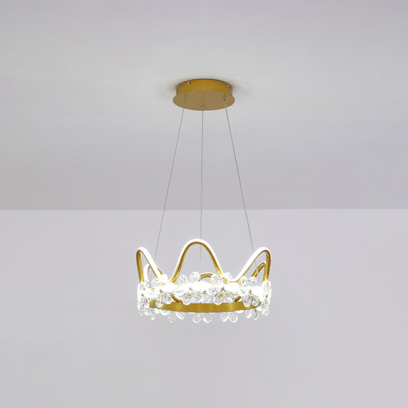 1 Light Crown Hanging Pendant Light Nordic Style Crystal Suspended Lighting Fixture for Living Room