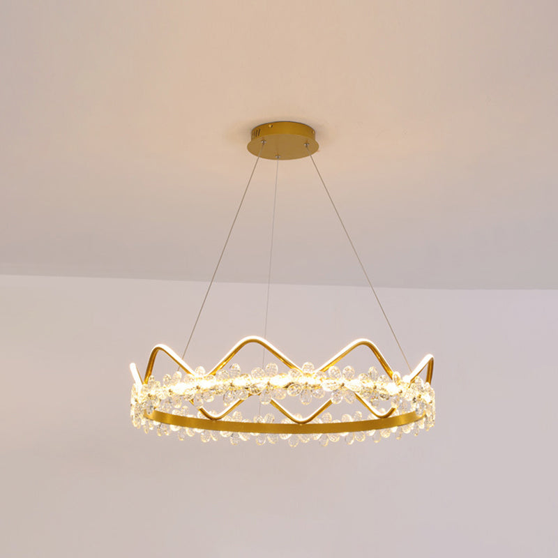 1 Light Crown Hanging Pendant Light Nordic Style Crystal Suspended Lighting Fixture for Living Room