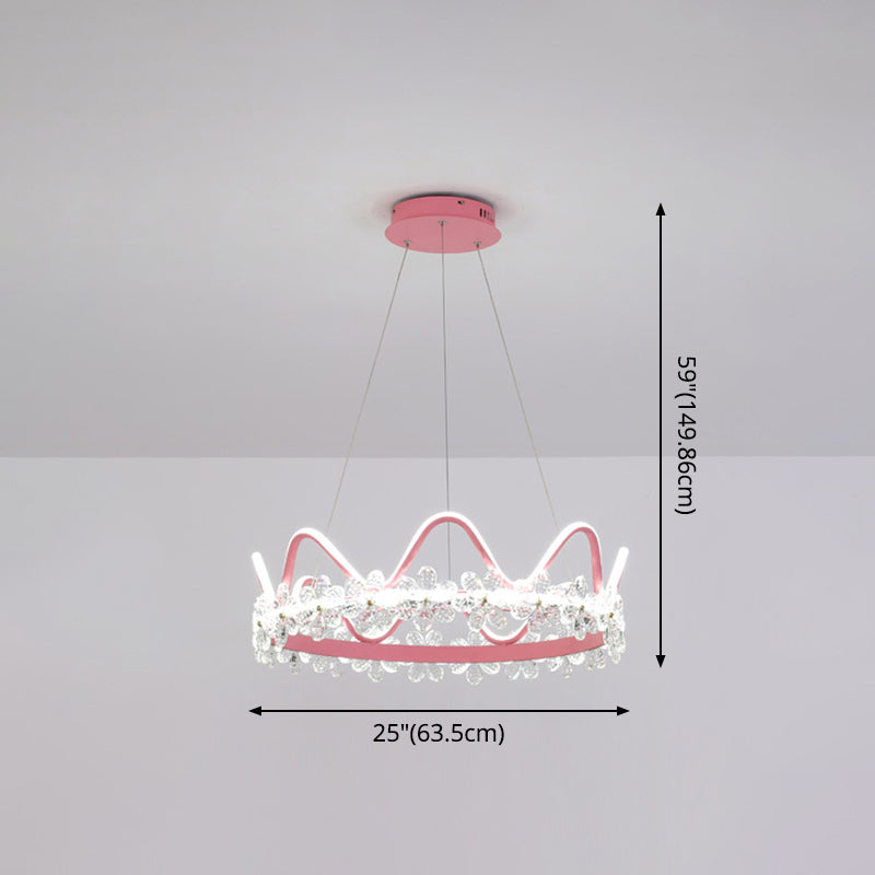 1 Light Crown Hanging Pendant Light Nordic Style Crystal Suspended Lighting Fixture for Living Room