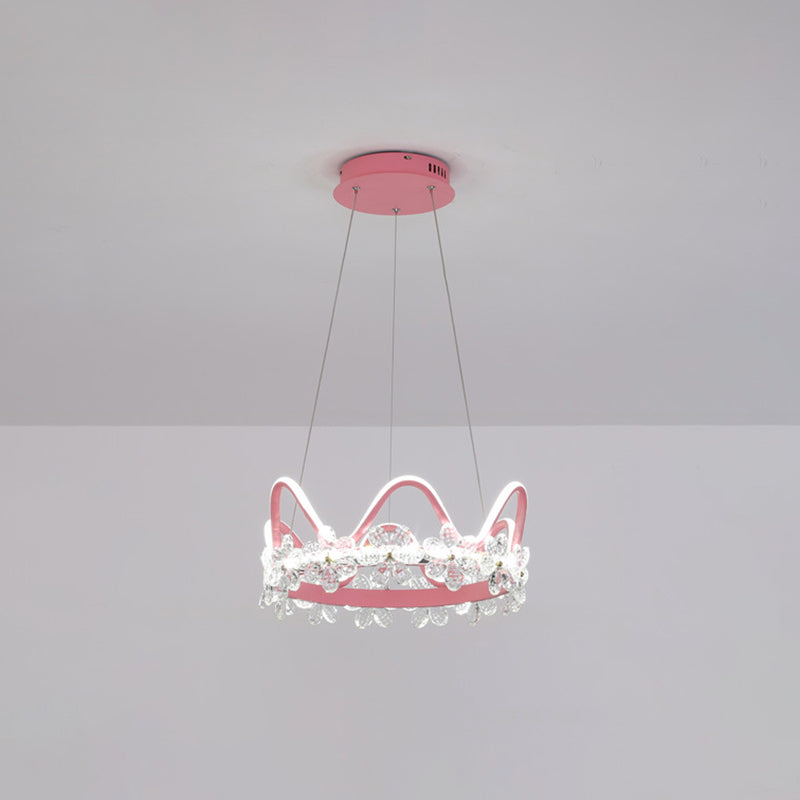 1 Light Crown Hanging Pendant Light Nordic Style Crystal Suspended Lighting Fixture for Living Room