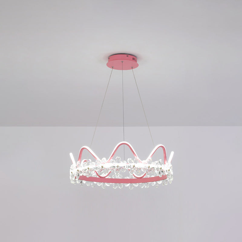 1 Light Crown Hanging Pendant Light Nordic Style Crystal Suspended Lighting Fixture for Living Room