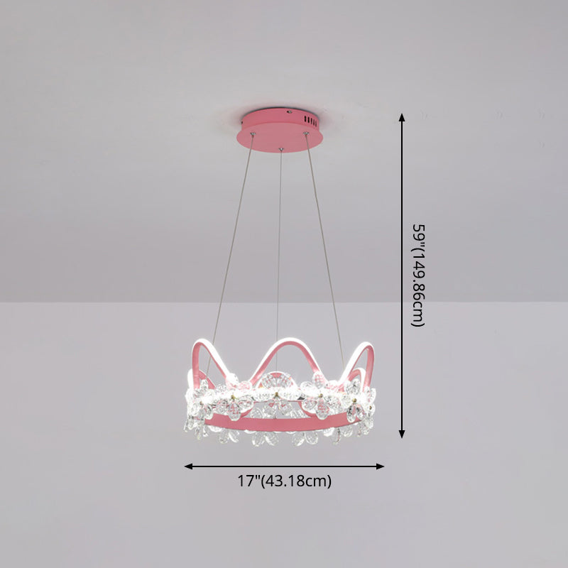 1 Light Crown Hanging Pendant Light Nordic Style Crystal Suspended Lighting Fixture for Living Room