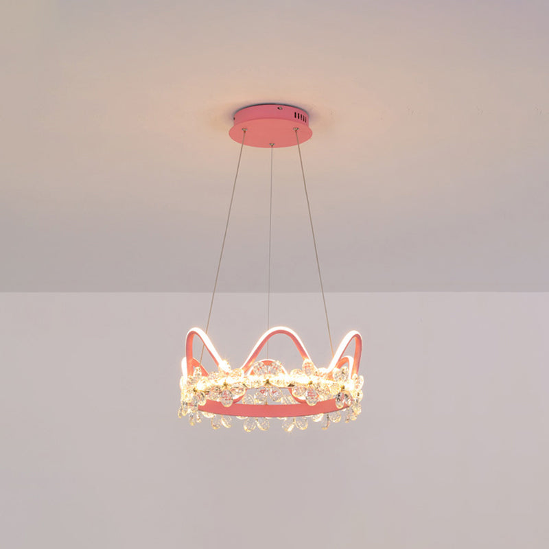 1 Light Crown Hanging Pendant Light Nordic Style Crystal Suspended Lighting Fixture for Living Room