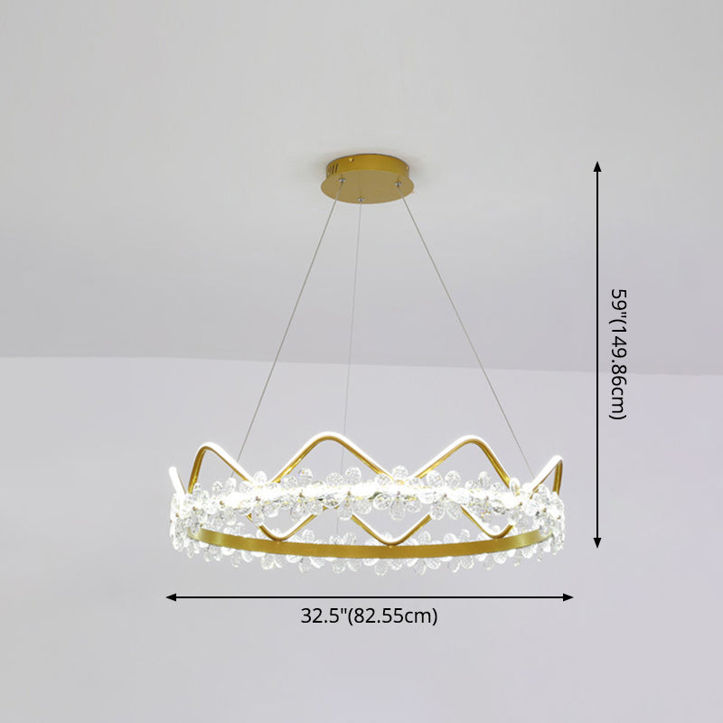 1 Light Crown Hanging Pendant Light Nordic Style Crystal Suspended Lighting Fixture for Living Room