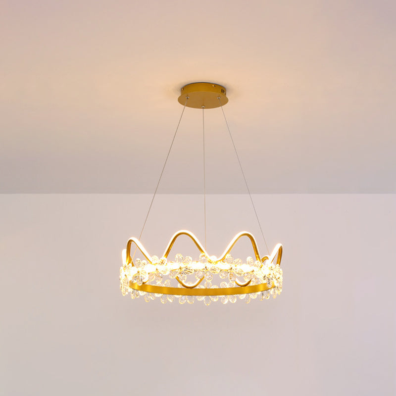 1 Light Crown Hanging Pendant Light Nordic Style Crystal Suspended Lighting Fixture for Living Room