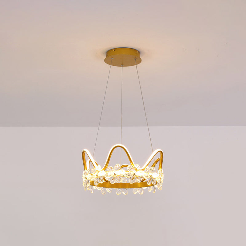 1 Light Crown Hanging Pendant Light Nordic Style Crystal Suspended Lighting Fixture for Living Room