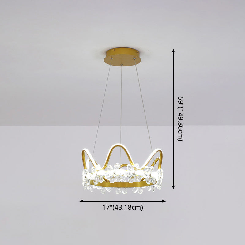 1 Light Crown Hanging Pendant Light Nordic Style Crystal Suspended Lighting Fixture for Living Room