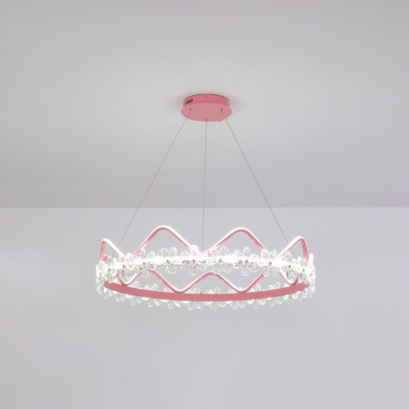 1 Light Crown Hanging Pendant Light Nordic Style Crystal Suspended Lighting Fixture for Living Room