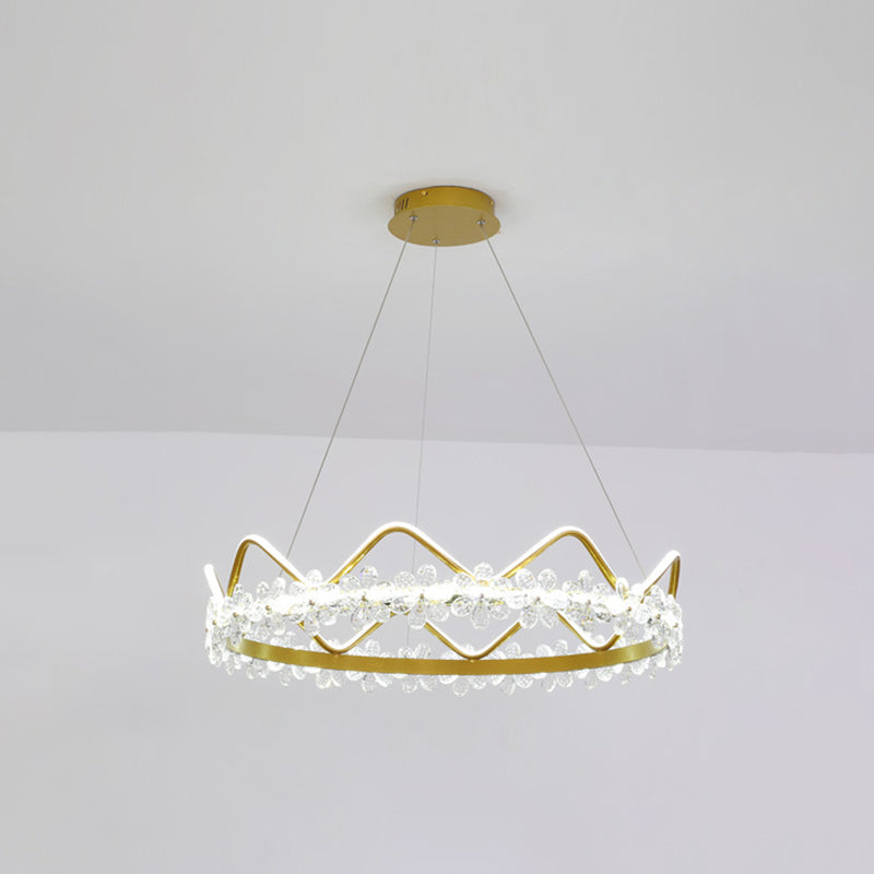 1 Light Crown Hanging Pendant Light Nordic Style Crystal Suspended Lighting Fixture for Living Room