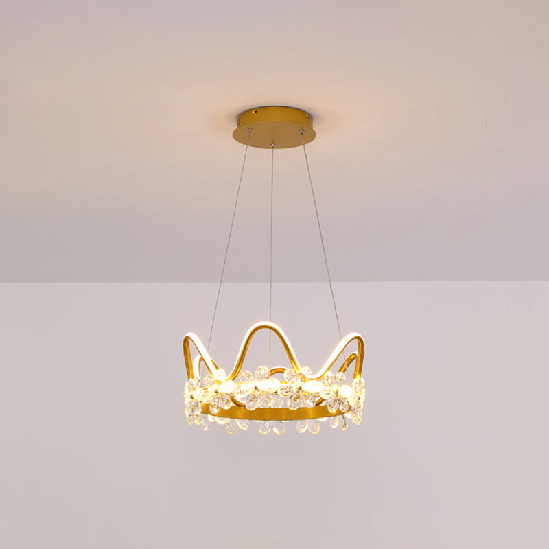 1 Light Crown Hanging Pendant Light Nordic Style Crystal Suspended Lighting Fixture for Living Room