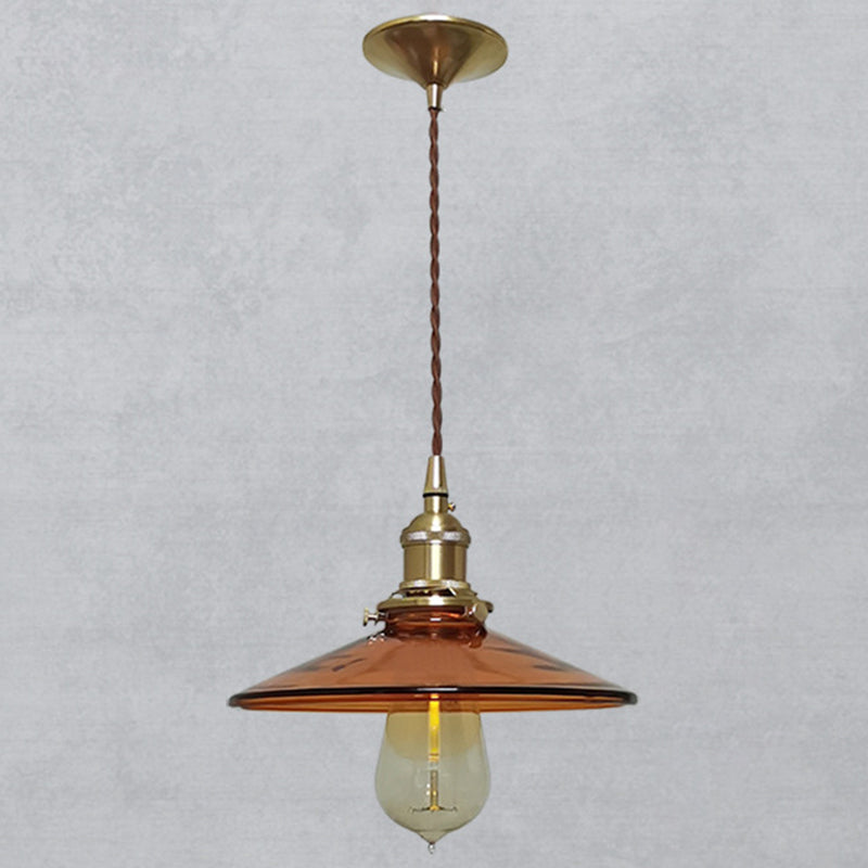 Brown 1 Light Pendant Retro Glass Shade Pan Pendant Light Fixtures for Living Room