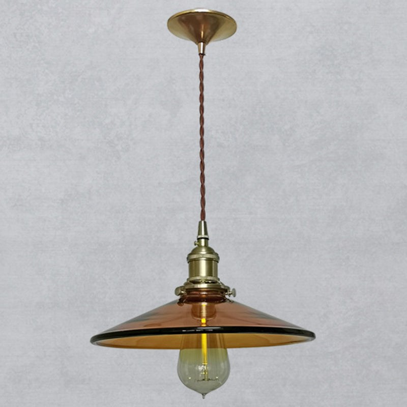 Brown 1 Light Pendant Retro Glass Shade Pan Pendant Light Fixtures for Living Room