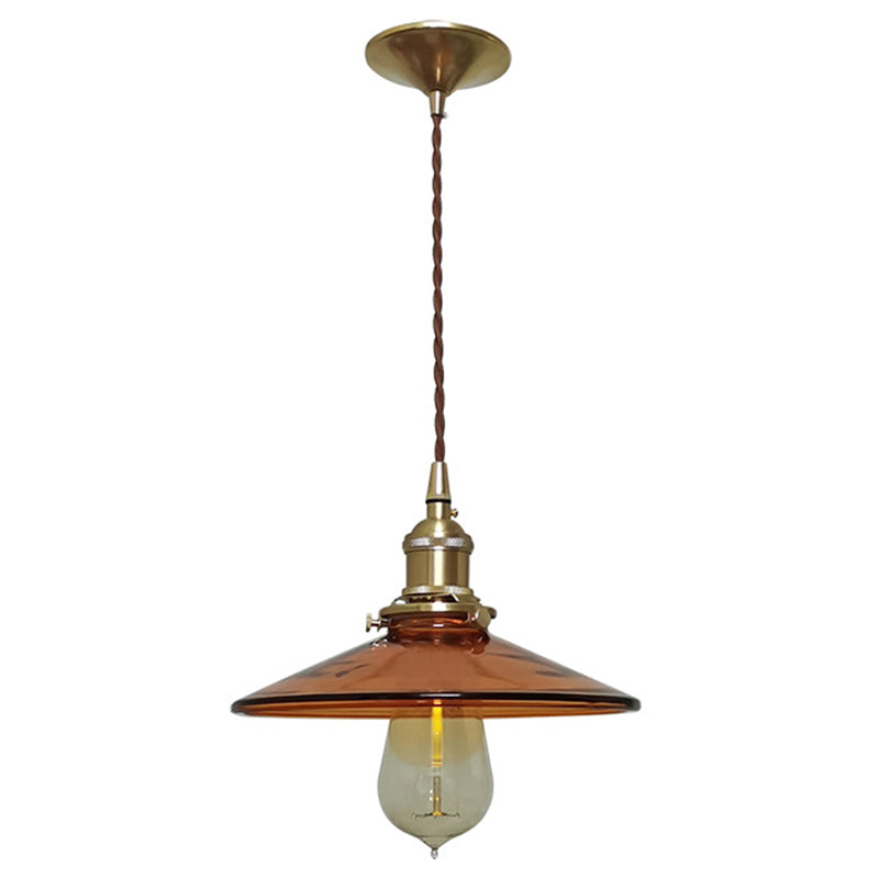 Brown 1 Light Pendant Retro Glass Shade Pan Pendant Light Fixtures for Living Room