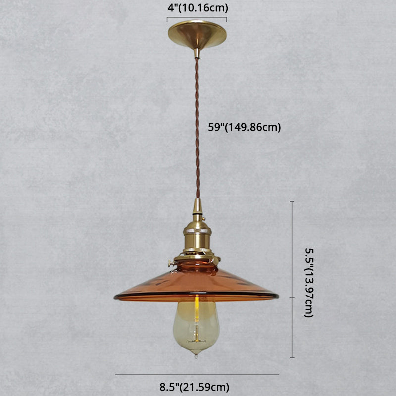 Brown 1 Light Pendant Retro Glass Shade Pan Pendant Light Fixtures for Living Room