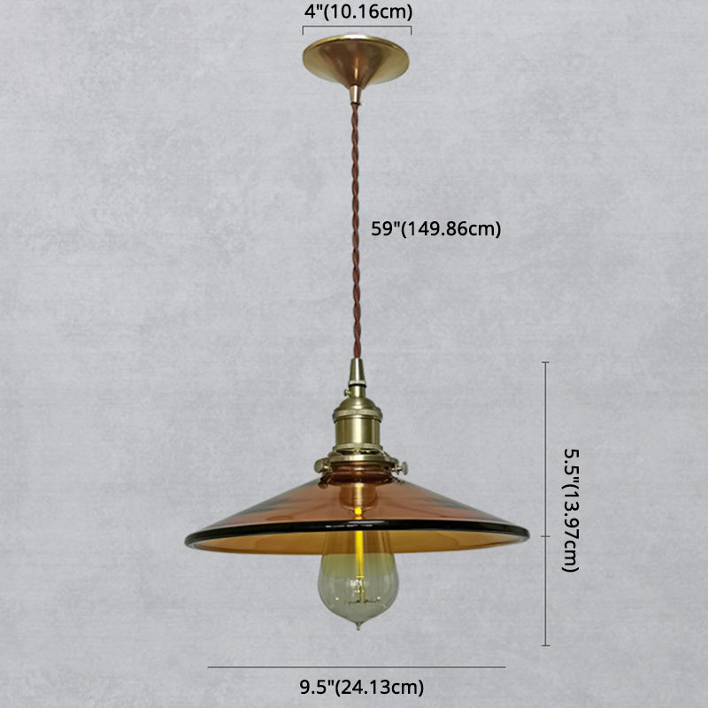 Brown 1 Light Pendant Retro Glass Shade Pan Pendant Light Fixtures for Living Room