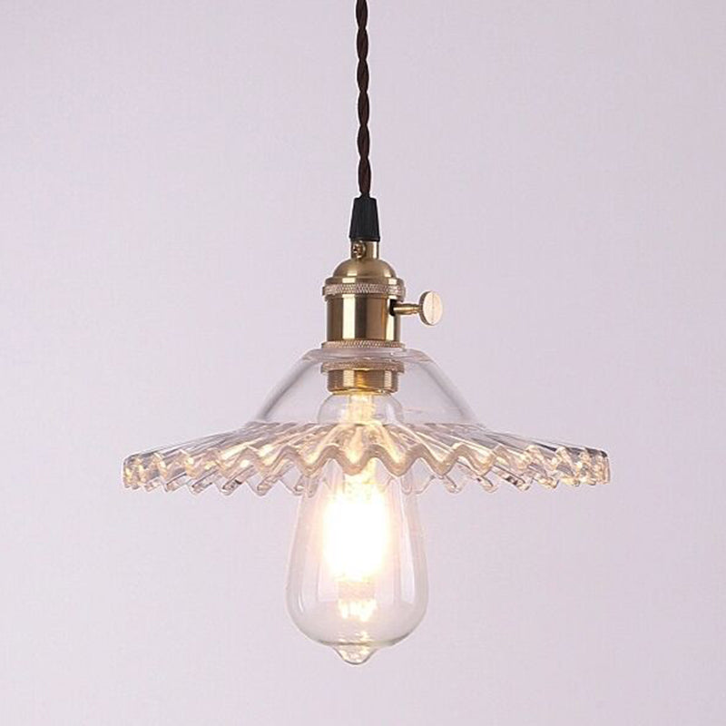 1-Light Scalloped Pendant Lamp Retro Industrial Style Lotus Glass Restaurant Hanging Lamp