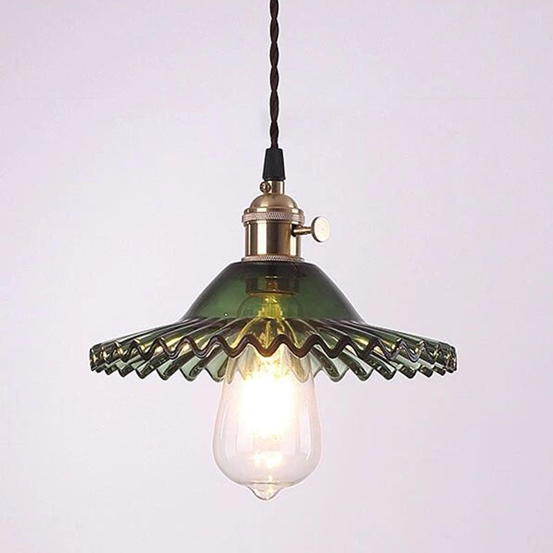 1-Light Scalloped Pendant Lamp Retro Industrial Style Lotus Glass Restaurant Hanging Lamp