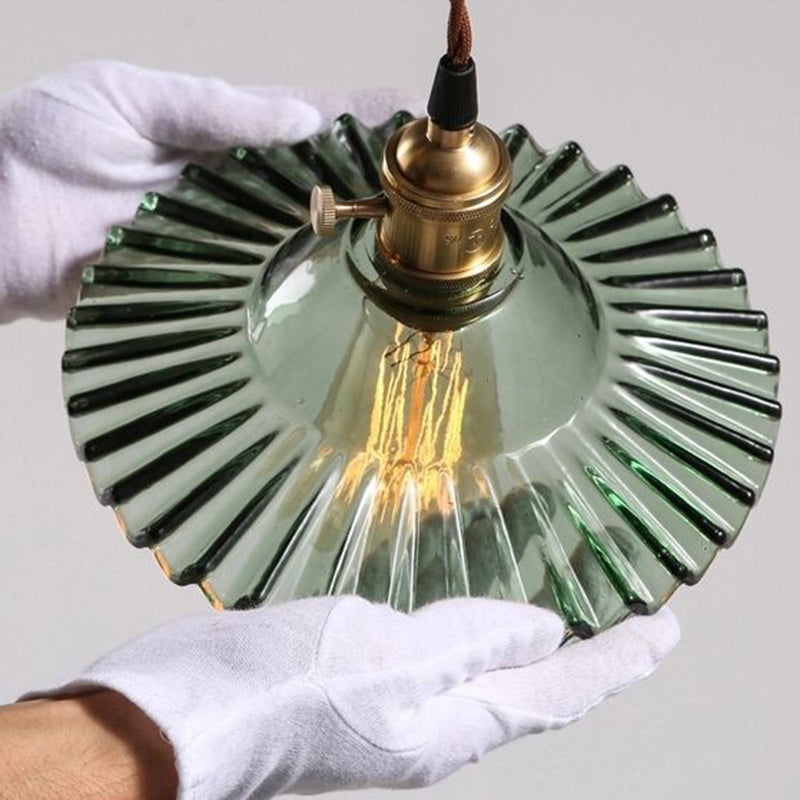 Lampada a ciondolo smerlata a 1 luce Restauga in vetro di lotus in stile industriale