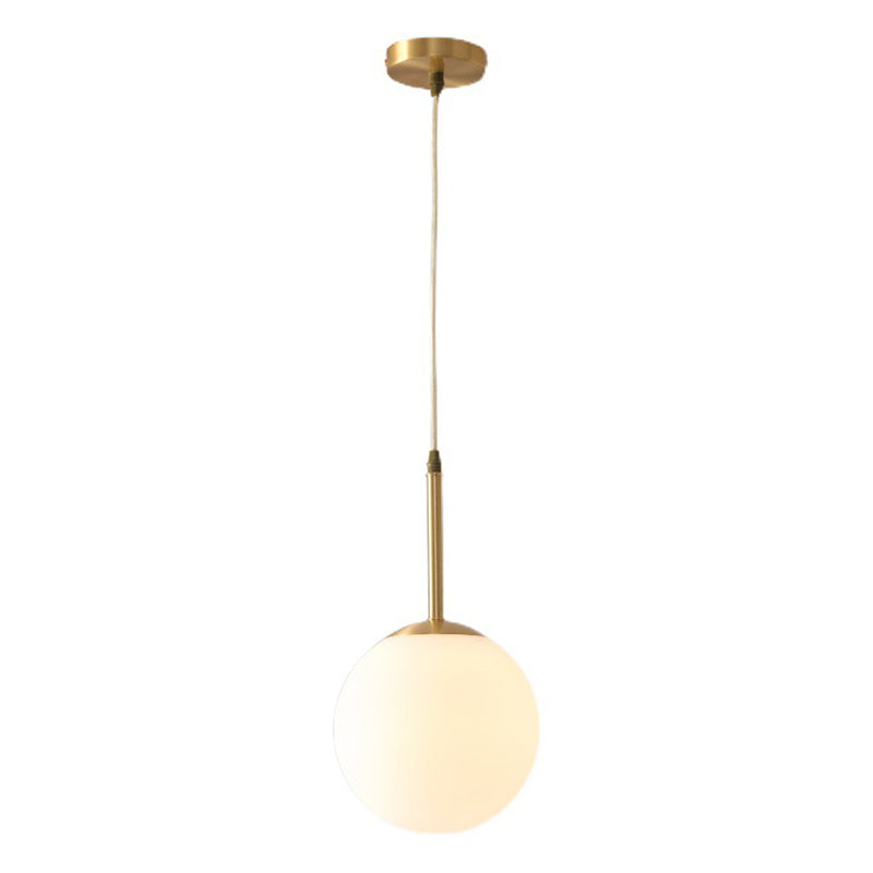 Brass 1-Light Pendant Light Mid-Century Modern Spherical White Glass Hanging Lamp