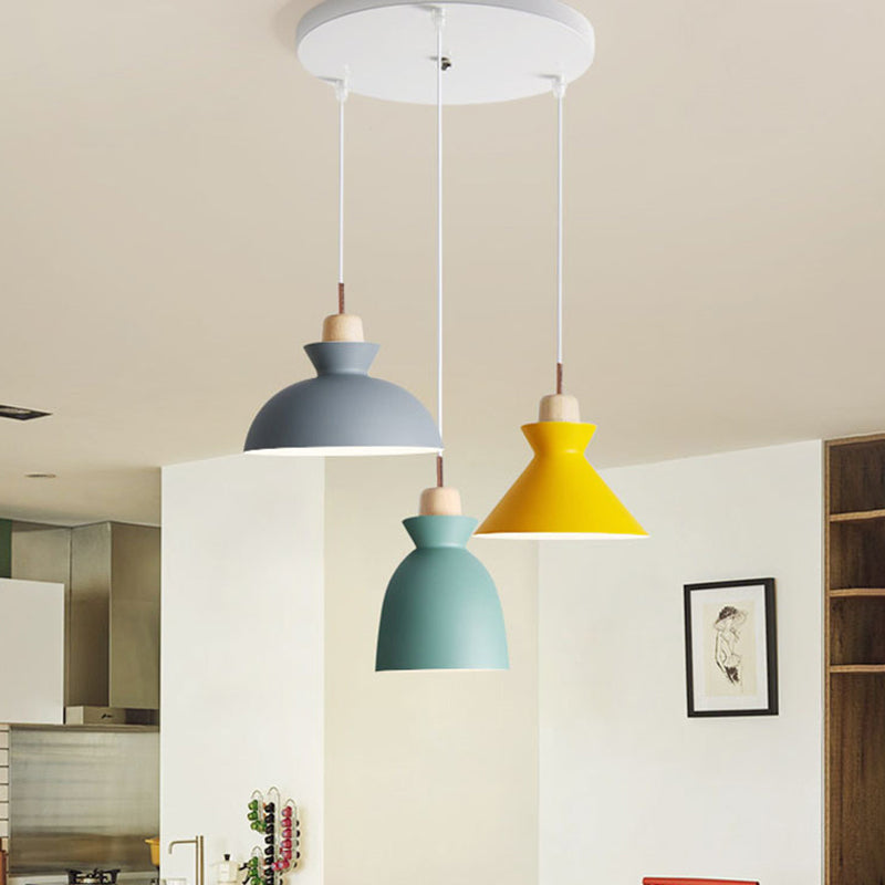 Modern Minimalist Wooden Top Pendant Light Metal Colorful Macarons 1-Light Pendant Lighting