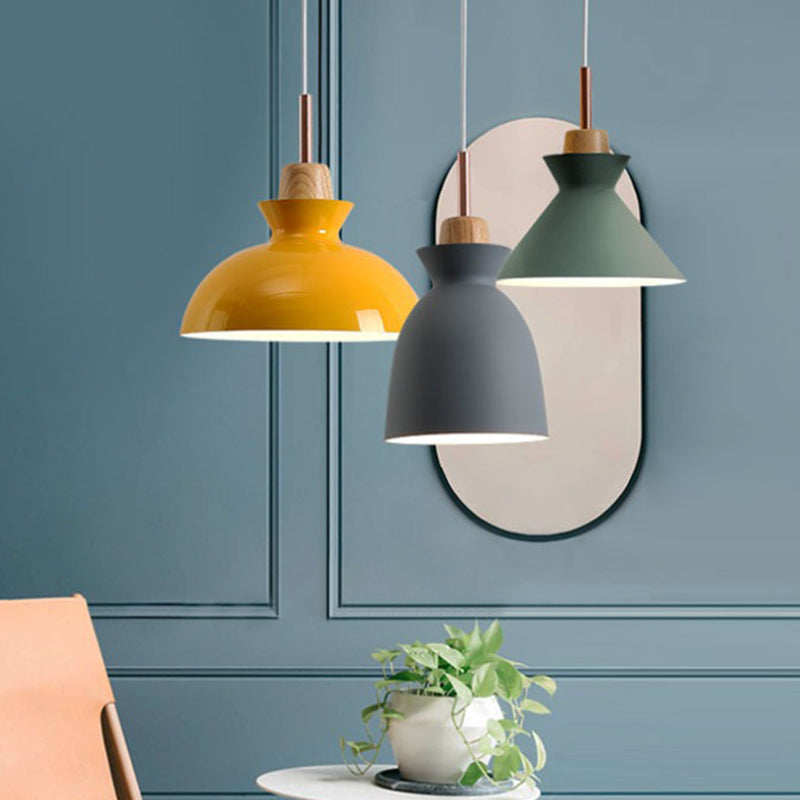 Modern Minimalist Wooden Top Pendant Light Metal Colorful Macarons 1-Light Pendant Lighting