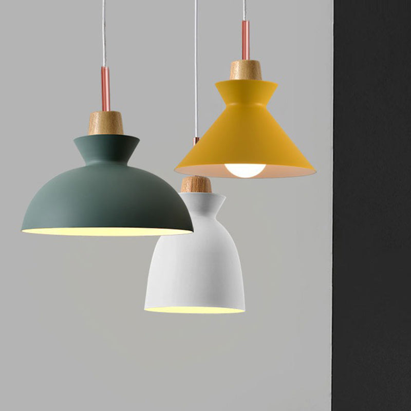 Modern Minimalist Wooden Top Pendant Light Metal Colorful Macarons 1-Light Pendant Lighting