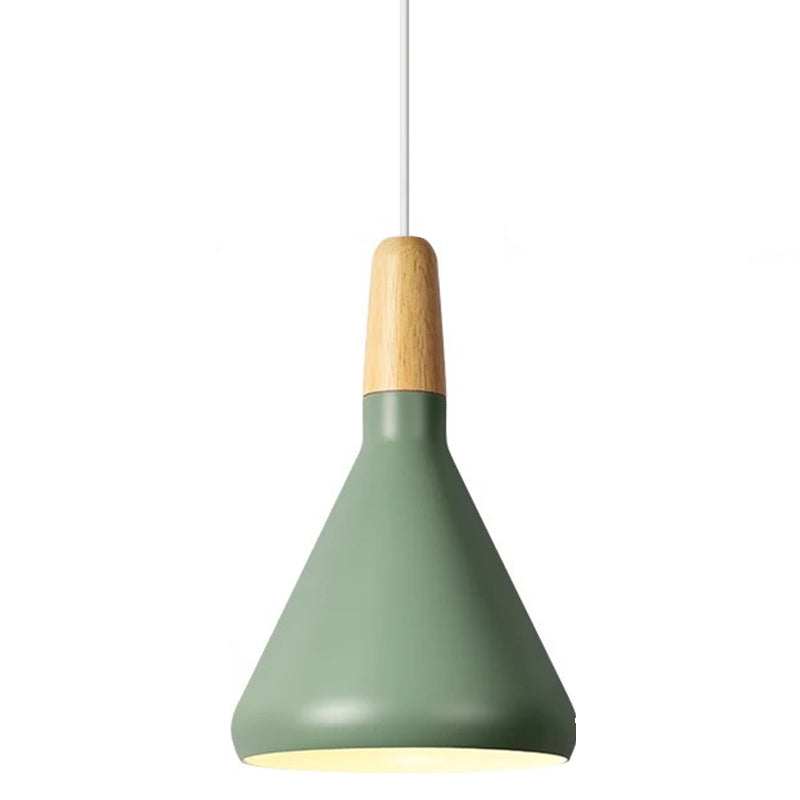 Modern Minimalist Wooden Top Pendant Light Metal Colorful Macarons 1-Light Pendant Lighting