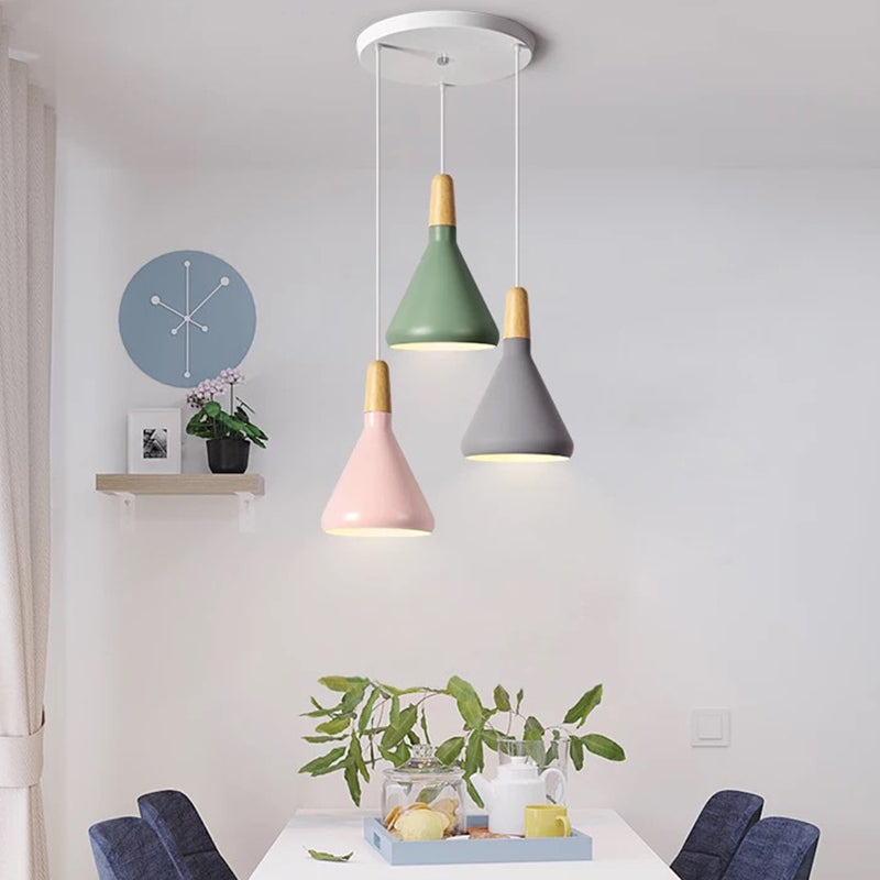 Modern Minimalist Wooden Top Pendant Light Metal Colorful Macarons 1-Light Pendant Lighting