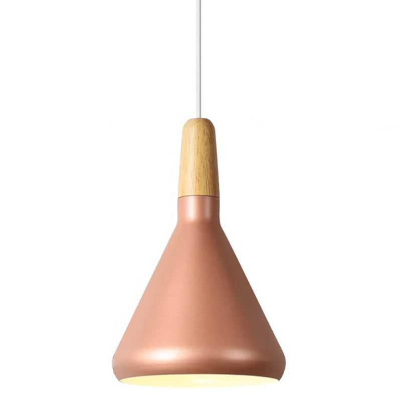 Modern Minimalist Wooden Top Pendant Light Metal Colorful Macarons 1-Light Pendant Lighting