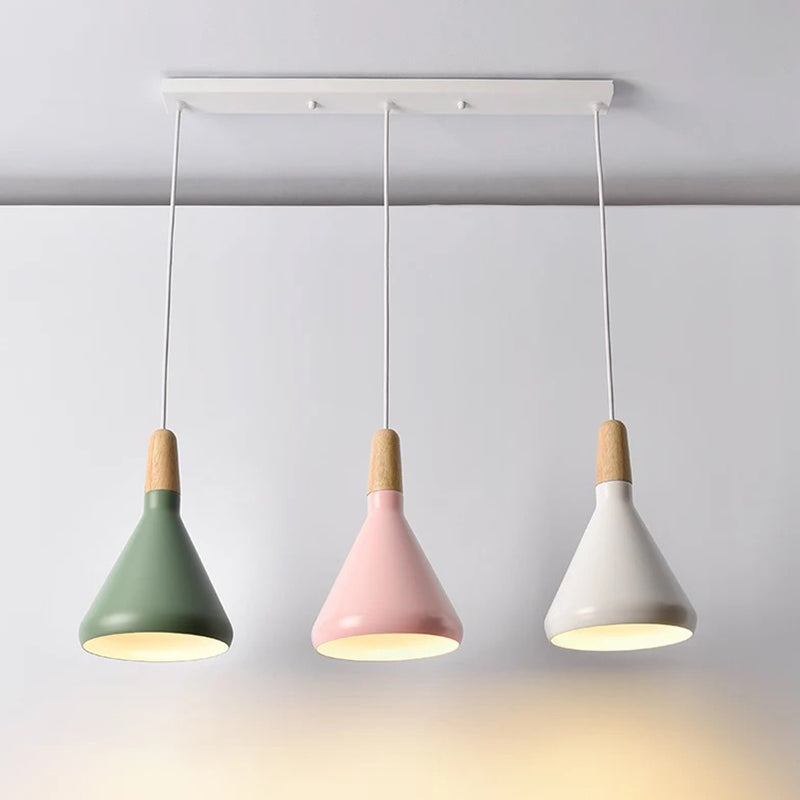 Modern Minimalist Wooden Top Pendant Light Metal Colorful Macarons 1-Light Pendant Lighting