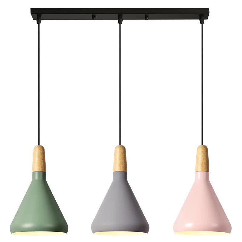 Modern Minimalist Wooden Top Pendant Light Metal Colorful Macarons 1-Light Pendant Lighting