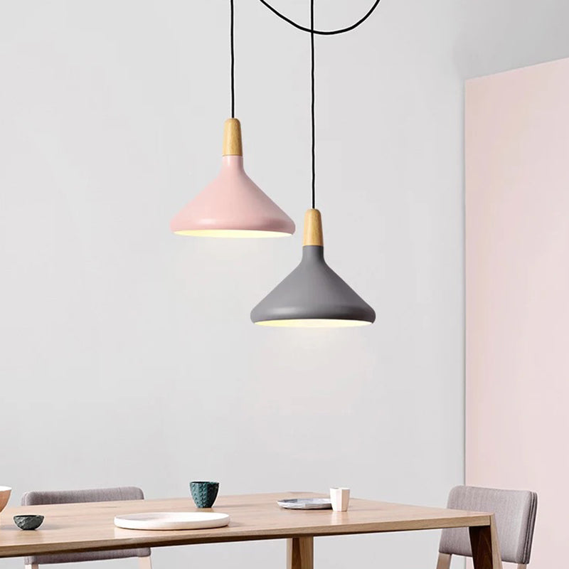 Modern Minimalist Wooden Top Pendant Light Metal Colorful Macarons 1-Light Pendant Lighting