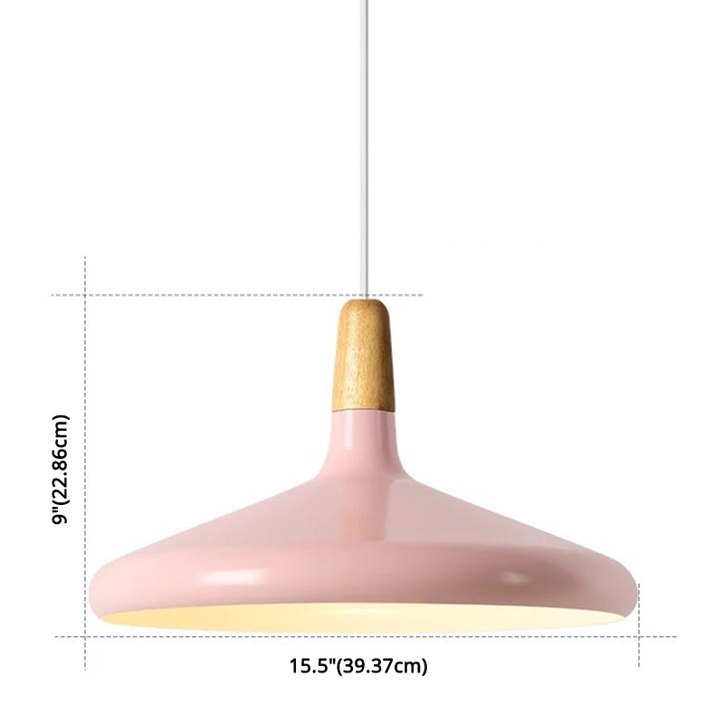 Modern Minimalist Wooden Top Pendant Light Metal Colorful Macarons 1-Light Pendant Lighting