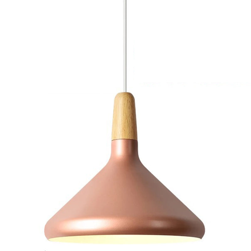 Modern Minimalist Wooden Top Pendant Light Metal Colorful Macarons 1-Light Pendant Lighting