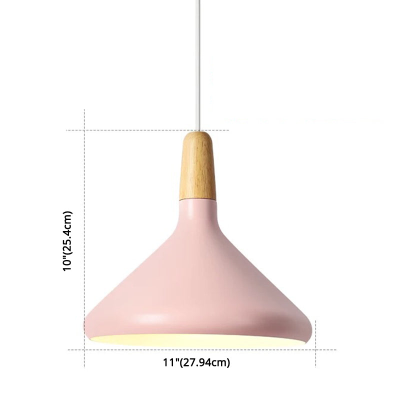 Modern Minimalist Wooden Top Pendant Light Metal Colorful Macarons 1-Light Pendant Lighting